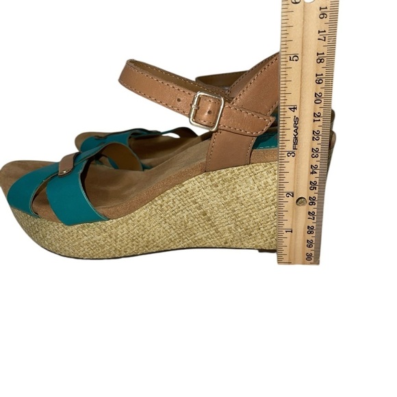 Clarks Artisan Women's Shoes Size 8.5M Turquoise/Brown Leather Wedge Platform - Picture 8 of 13